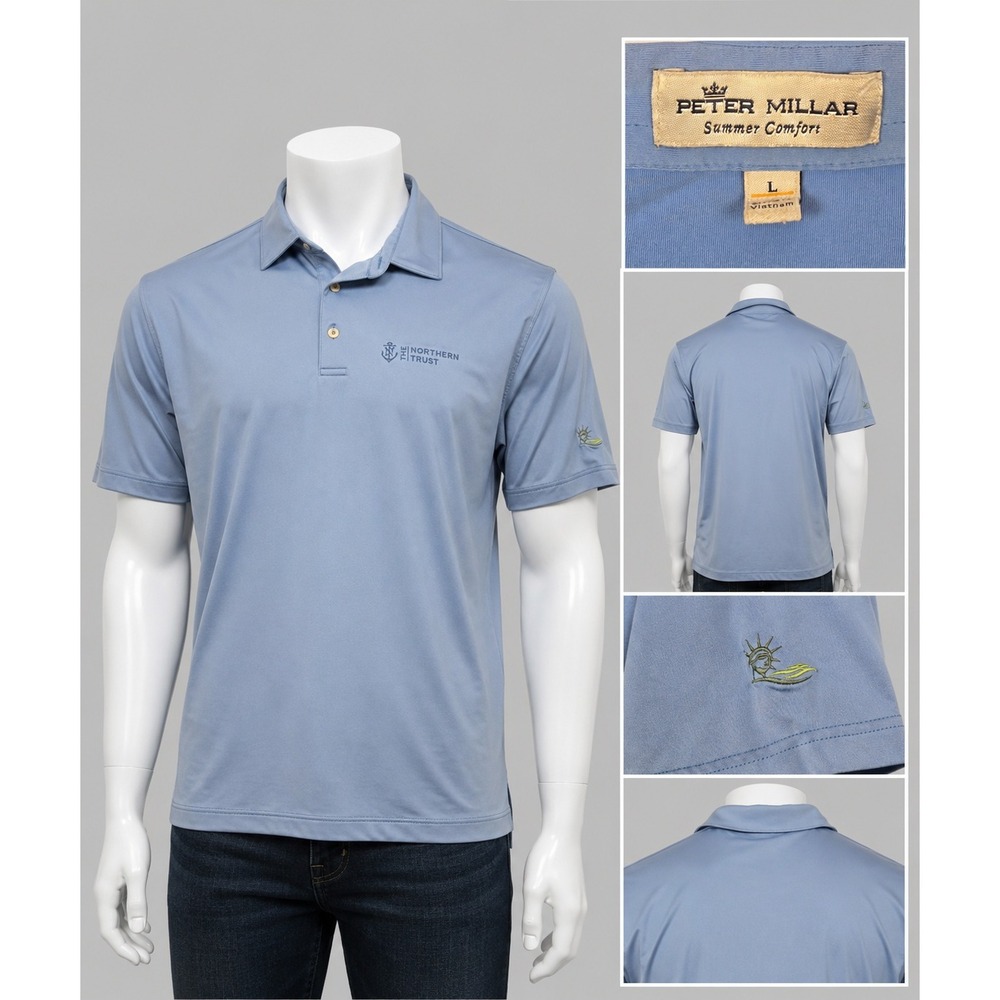Peter Millar Summer Comfort Polo Shirt Men Large Blue Northern Trust Golf